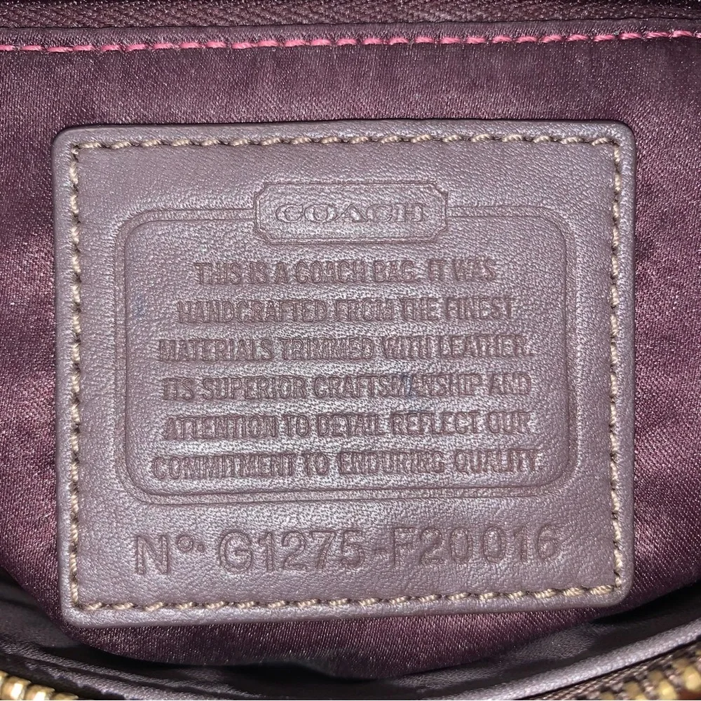 COACH Ashley Signature Satin Monogram Hobo Patent Leather Purse Purple Brown - Picture 6 of 11
